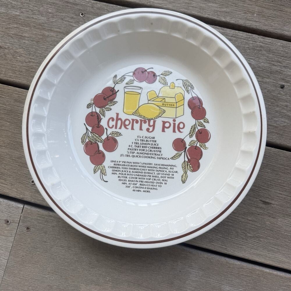 Vintage Hankook Country Harvest Cherry Pie Recipe Dish Deep 10" Ceramic